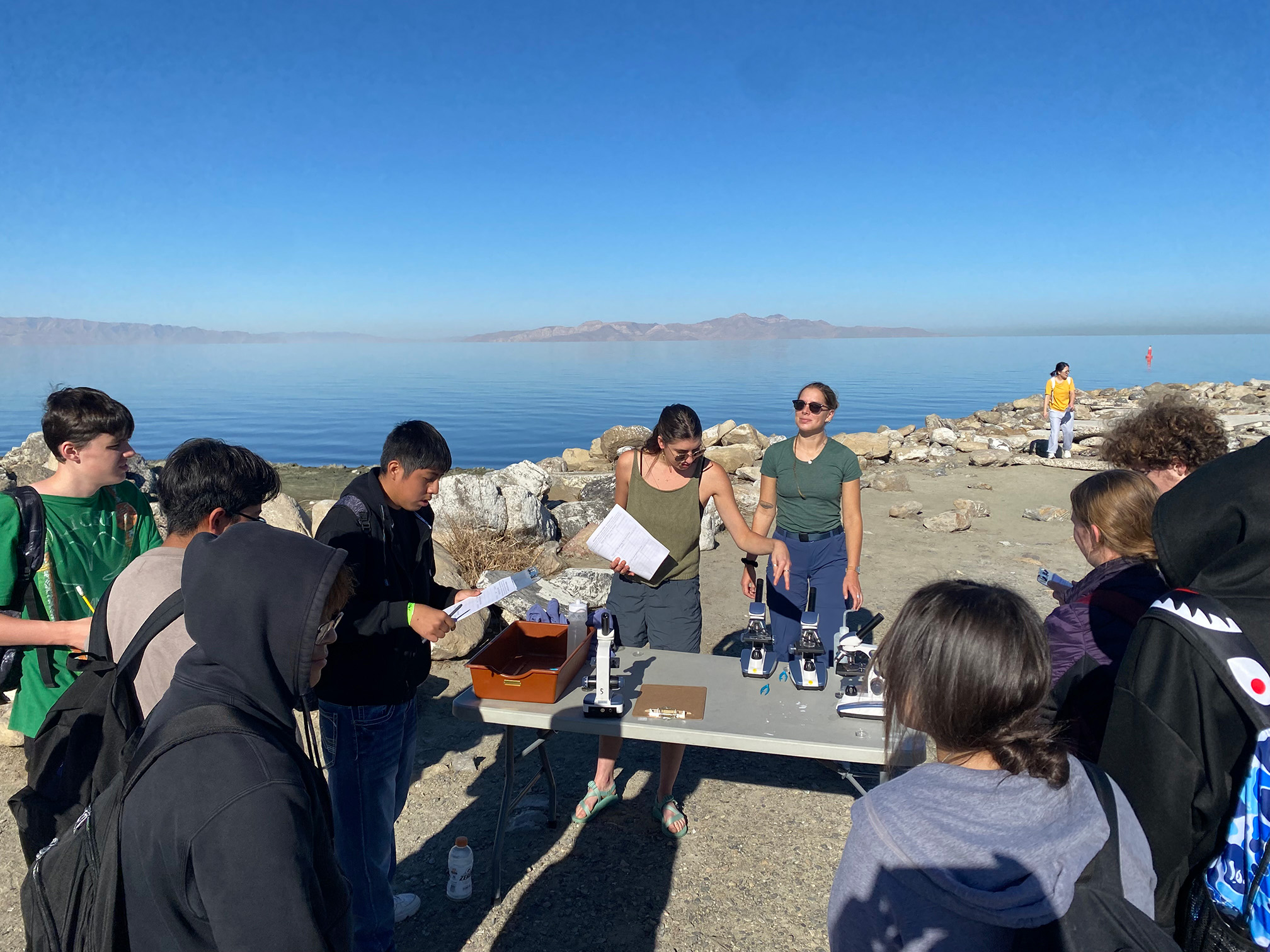 Kiri teaching kids at the salt flats